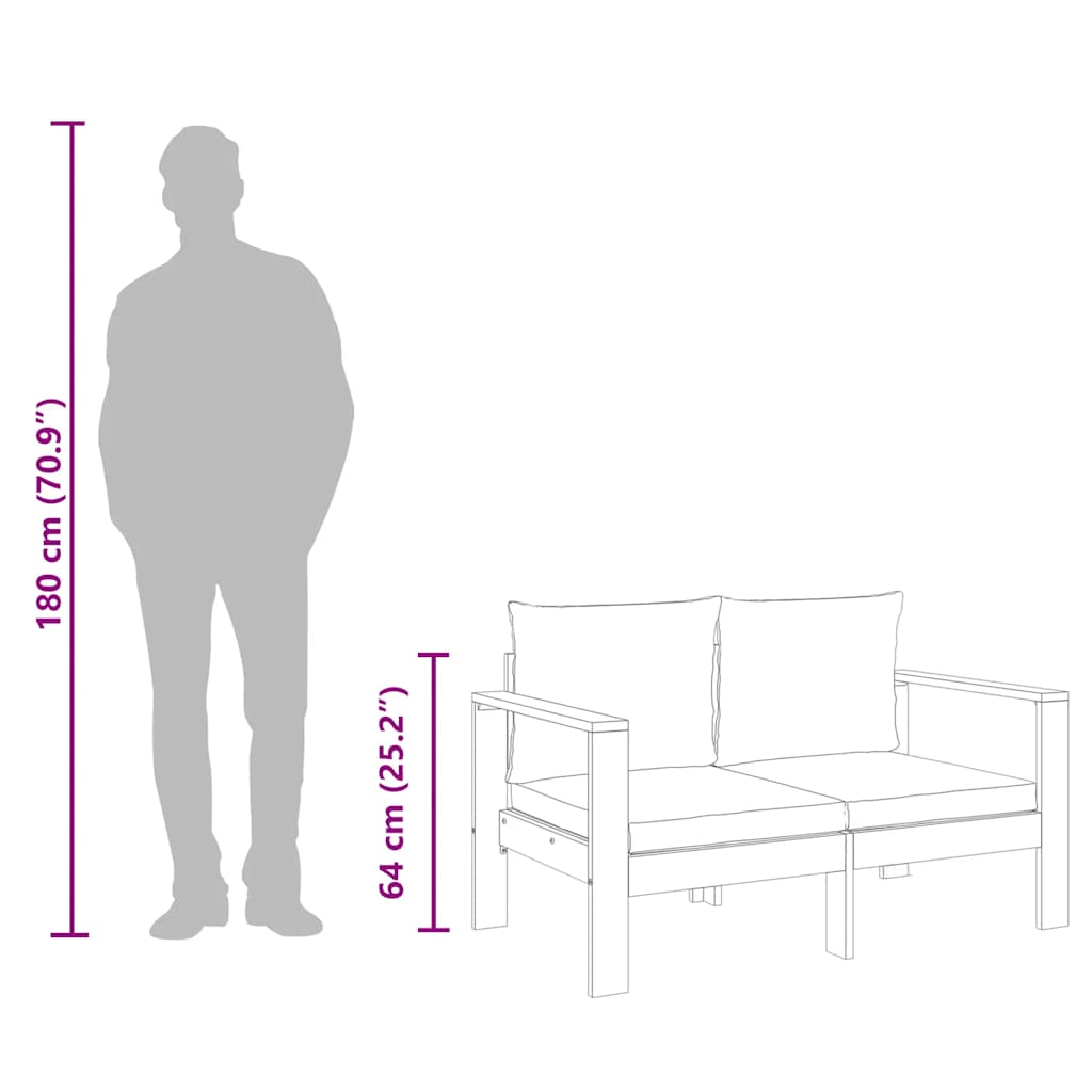 Garden Sofa with Cushions 2-Seater Solid Wood Acacia